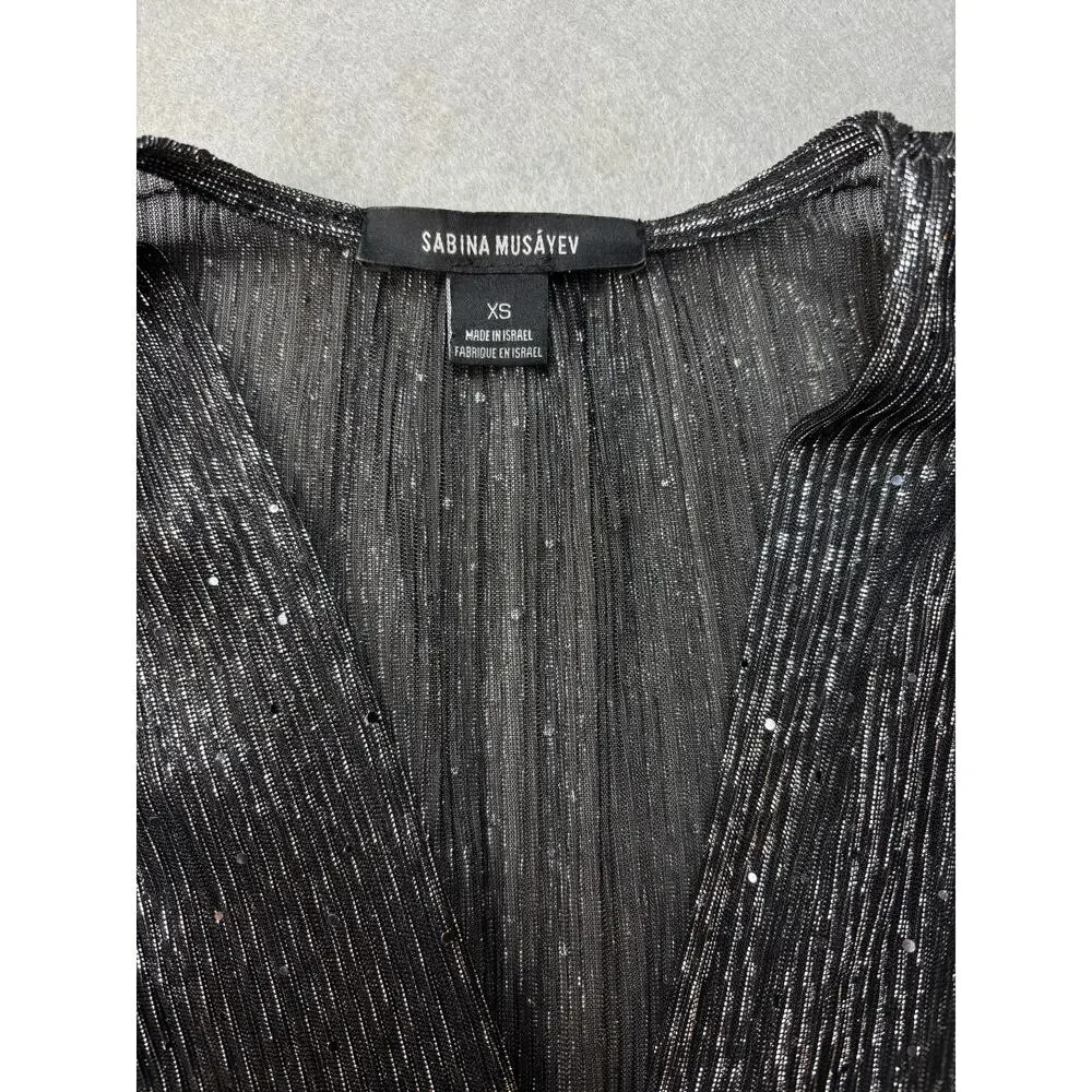 Sabina Musayev Women's Black Marais Semi-Sheer Midi‎ Dress X-Small Holiday NYE